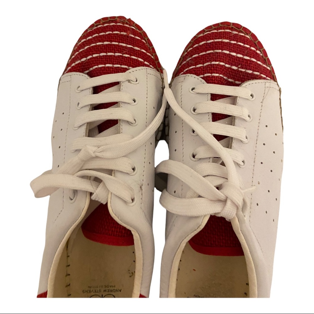 Andrew Stevens New York Espadrille Leather Sneakers. Red & white. EUC